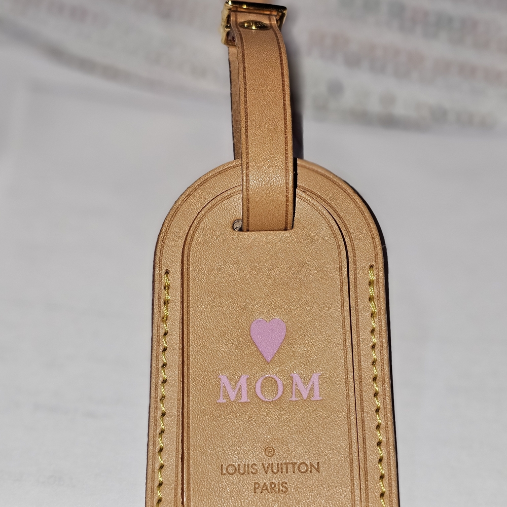 LV Vachetta Leather Luggage Tag “MOM” Pink Heart